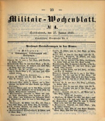 Militär-Wochenblatt Samstag 27. Januar 1849