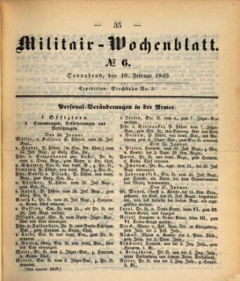 Militär-Wochenblatt Samstag 10. Februar 1849