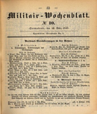 Militär-Wochenblatt Samstag 10. März 1849