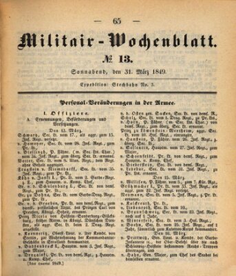 Militär-Wochenblatt Samstag 31. März 1849