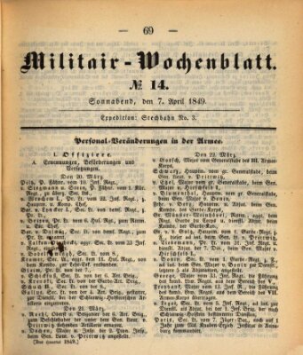 Militär-Wochenblatt Samstag 7. April 1849