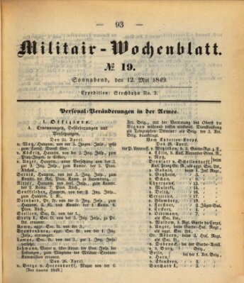 Militär-Wochenblatt Samstag 12. Mai 1849