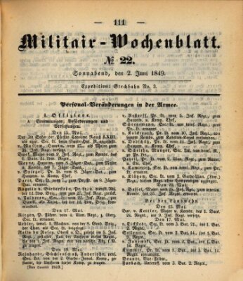 Militär-Wochenblatt Samstag 2. Juni 1849