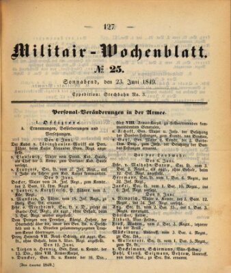 Militär-Wochenblatt Samstag 23. Juni 1849