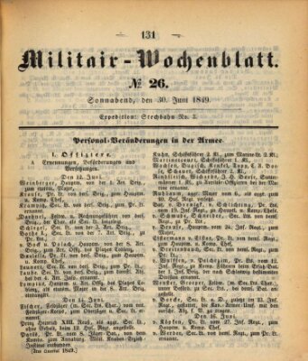 Militär-Wochenblatt Samstag 30. Juni 1849