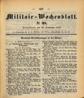 Militär-Wochenblatt Samstag 22. September 1849