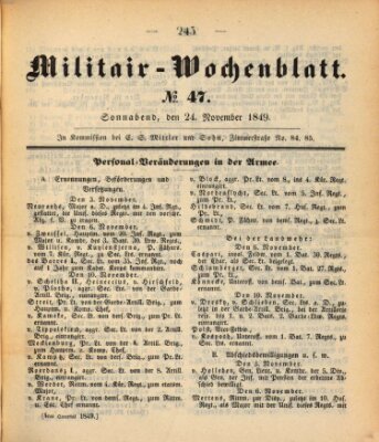 Militär-Wochenblatt Samstag 24. November 1849