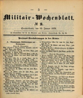 Militär-Wochenblatt Samstag 12. Januar 1850