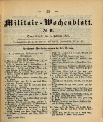 Militär-Wochenblatt Samstag 9. Februar 1850