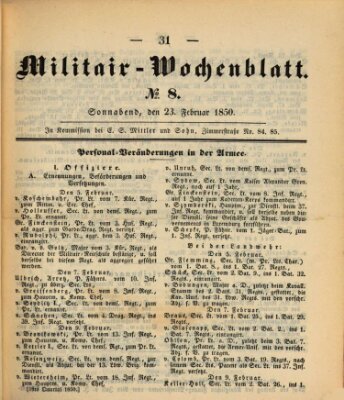 Militär-Wochenblatt Samstag 23. Februar 1850