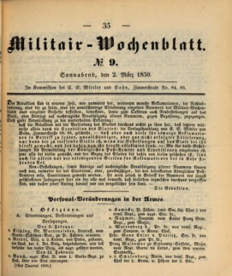 Militär-Wochenblatt Samstag 2. März 1850