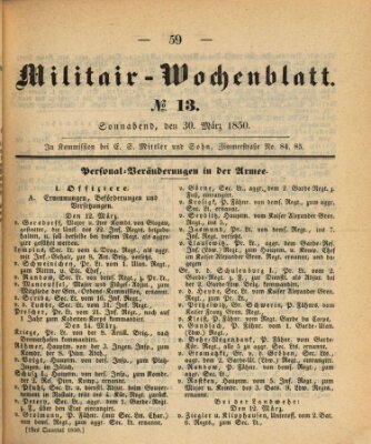 Militär-Wochenblatt Samstag 30. März 1850