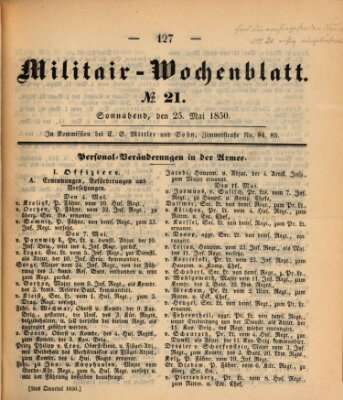 Militär-Wochenblatt Samstag 25. Mai 1850