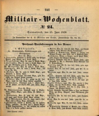 Militär-Wochenblatt Samstag 15. Juni 1850