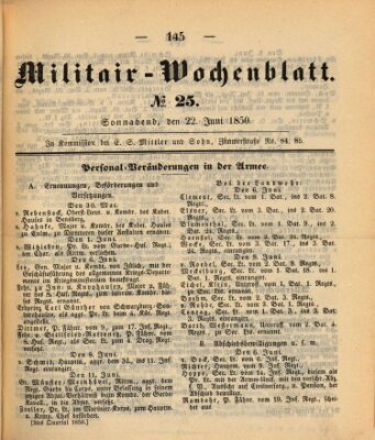 Militär-Wochenblatt Samstag 22. Juni 1850