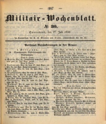 Militär-Wochenblatt Samstag 27. Juli 1850