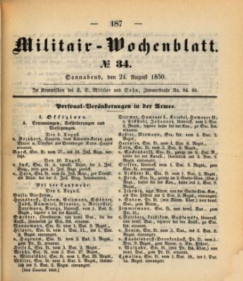 Militär-Wochenblatt Samstag 24. August 1850