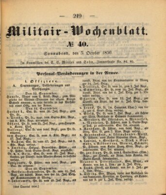 Militär-Wochenblatt Samstag 5. Oktober 1850