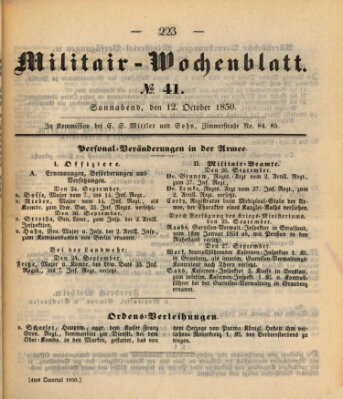 Militär-Wochenblatt Samstag 12. Oktober 1850