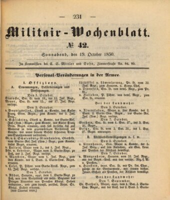 Militär-Wochenblatt Samstag 19. Oktober 1850