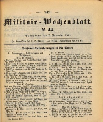Militär-Wochenblatt Samstag 2. November 1850