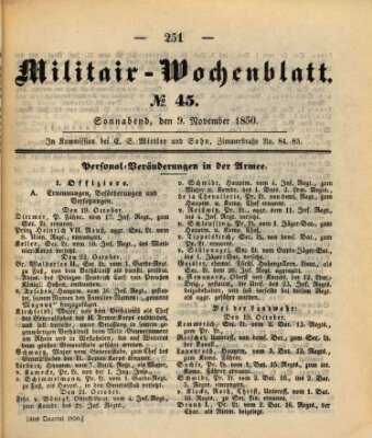 Militär-Wochenblatt Samstag 9. November 1850