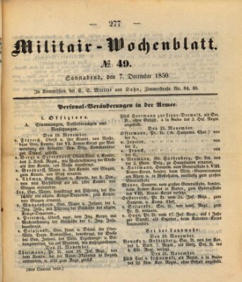 Militär-Wochenblatt Samstag 7. Dezember 1850