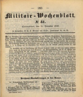 Militär-Wochenblatt Samstag 21. Dezember 1850