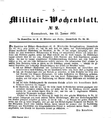 Militär-Wochenblatt Samstag 11. Januar 1851