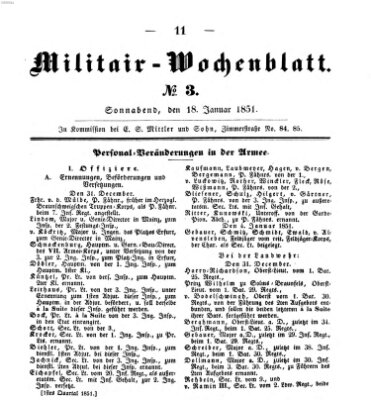 Militär-Wochenblatt Samstag 18. Januar 1851