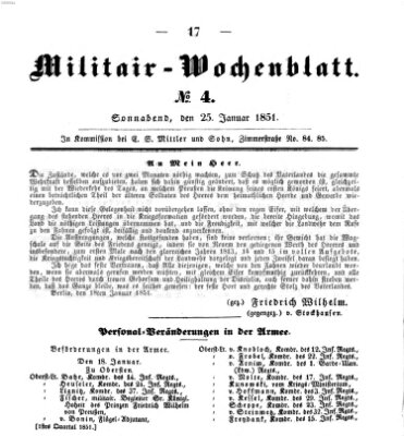 Militär-Wochenblatt Samstag 25. Januar 1851