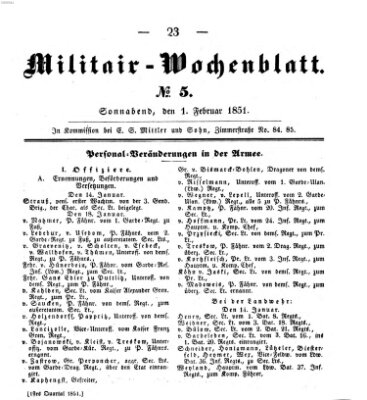 Militär-Wochenblatt Samstag 1. Februar 1851