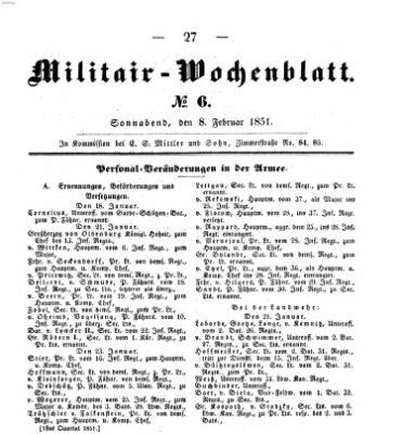 Militär-Wochenblatt Samstag 8. Februar 1851