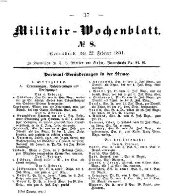 Militär-Wochenblatt Samstag 22. Februar 1851