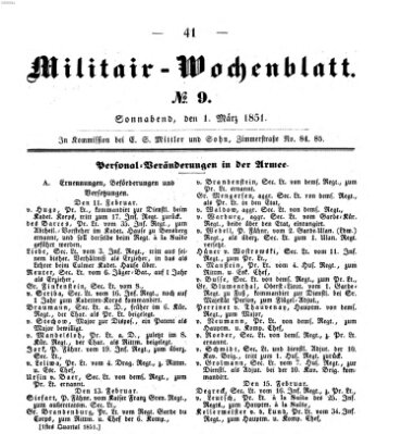 Militär-Wochenblatt Samstag 1. März 1851