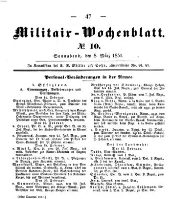 Militär-Wochenblatt Samstag 8. März 1851