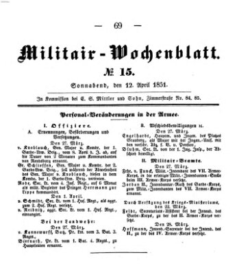 Militär-Wochenblatt Samstag 12. April 1851