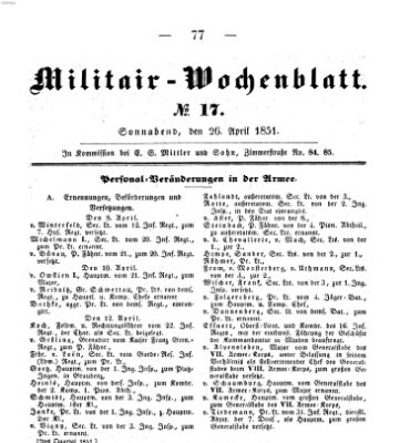 Militär-Wochenblatt Samstag 26. April 1851