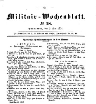 Militär-Wochenblatt Samstag 3. Mai 1851