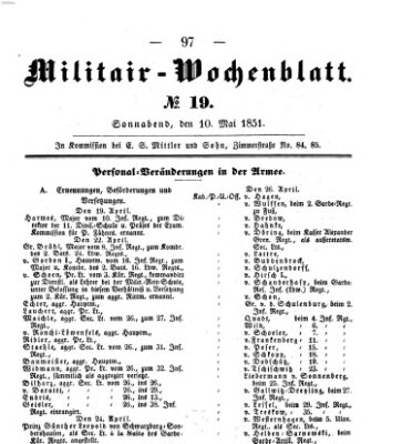 Militär-Wochenblatt Samstag 10. Mai 1851