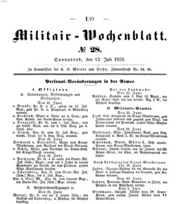 Militär-Wochenblatt Samstag 12. Juli 1851