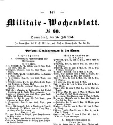 Militär-Wochenblatt Samstag 26. Juli 1851