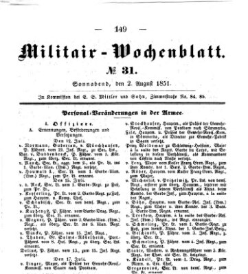 Militär-Wochenblatt Samstag 2. August 1851