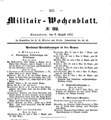 Militär-Wochenblatt Samstag 9. August 1851