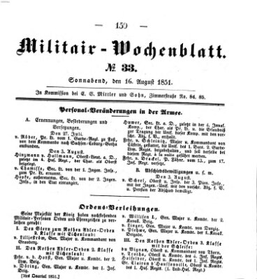 Militär-Wochenblatt Samstag 16. August 1851