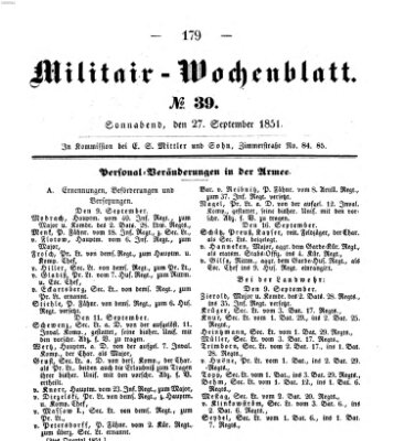 Militär-Wochenblatt Samstag 27. September 1851