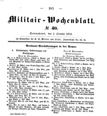 Militär-Wochenblatt Samstag 4. Oktober 1851