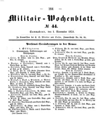 Militär-Wochenblatt Samstag 1. November 1851