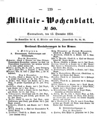 Militär-Wochenblatt Samstag 13. Dezember 1851