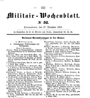 Militär-Wochenblatt Samstag 27. Dezember 1851